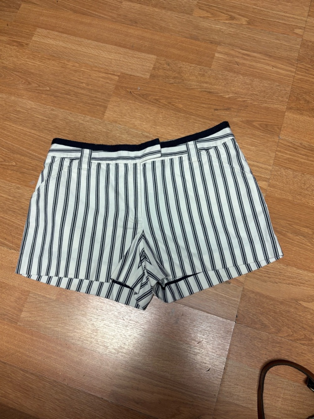 Tory Burch White Shorts with Navy Vertical Stripes